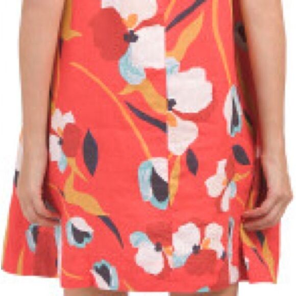 Sigrid Olsen orange floral mini linen trapeze dress with pockets. Sz M - Picture 3 of 16